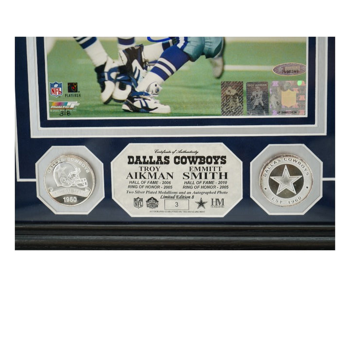 Troy Aikman Emmitt Smith Dallas Cowboys Dual Signed Framed 8x10 Photo Mint Collage LE 3/8 Tristar Auth