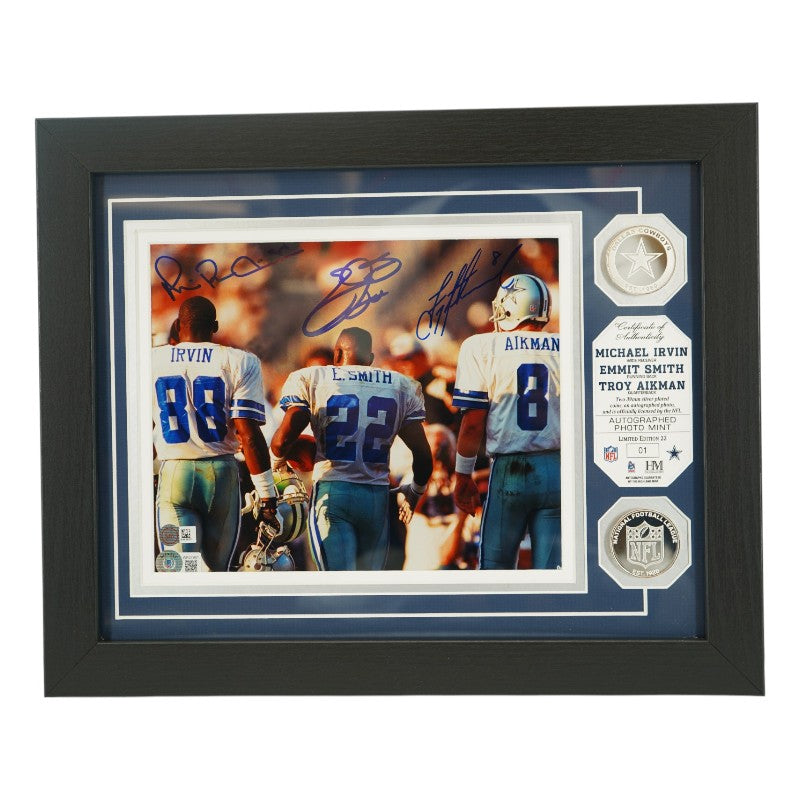 Aikman Smith Irvin Dallas Cowboys Triplets Autographed Framed 8x10 Photo Mint Collage Beckett Auth