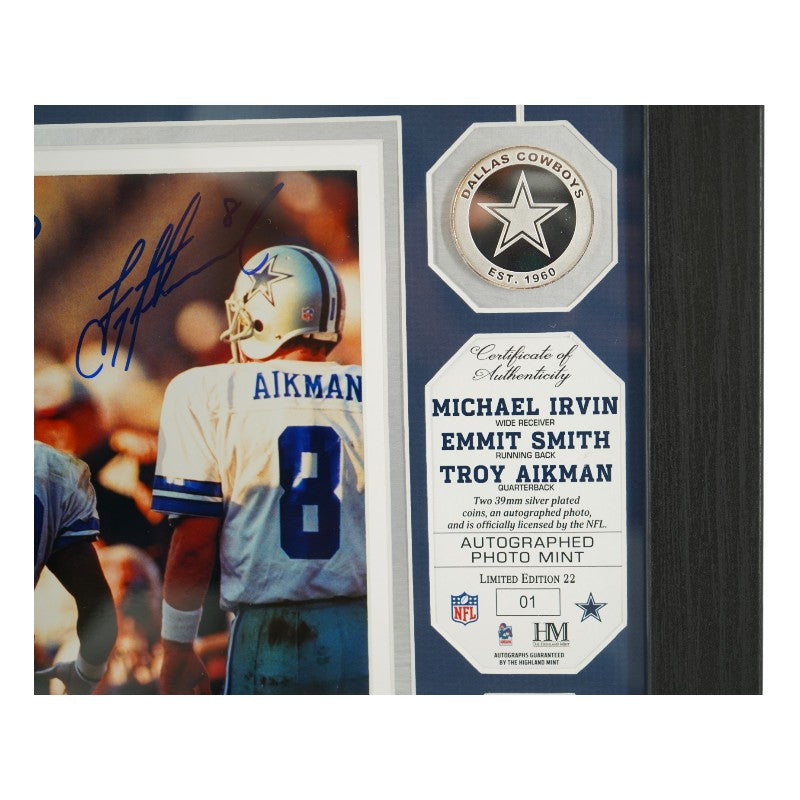 Aikman Smith Irvin Dallas Cowboys Triplets Autographed Framed 8x10 Photo Mint Collage Beckett Auth