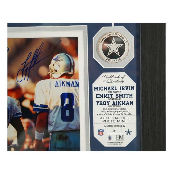 Aikman Smith Irvin Dallas Cowboys Triplets Autographed Framed 8x10 Photo Mint Collage Beckett Auth
