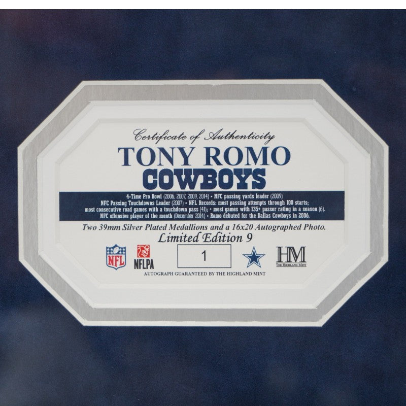 Tony Romo Dallas Cowboys Autographed Framed 16x20 Photo Mint Collage Fanatics Auth