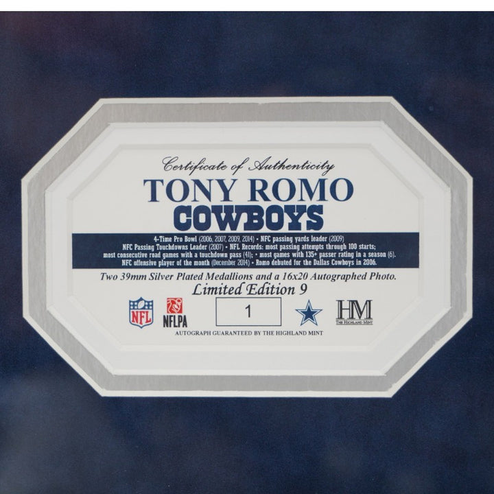 Tony Romo Dallas Cowboys Autographed Framed 16x20 Photo Mint Collage Fanatics Auth
