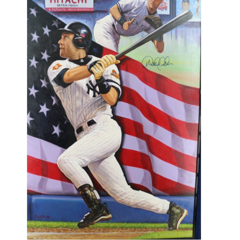 Derek Jeter New York Yankees Autographed Framed Doo S. Oh 30x40 Original Painting AAC LOA