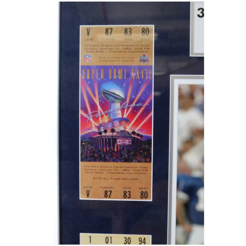 Troy Aikman Cowboys Signed Inscribed Framed 16x20 Ticket Photo Mint Collage Beckett COA LE
