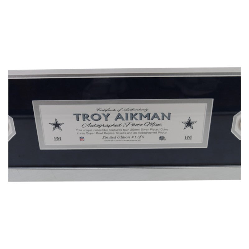 Troy Aikman Cowboys Signed Inscribed Framed 16x20 Ticket Photo Mint Collage Beckett COA LE