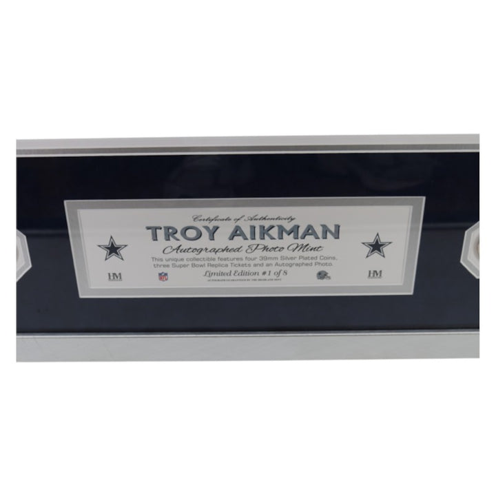 Troy Aikman Cowboys Signed Inscribed Framed 16x20 Ticket Photo Mint Collage Beckett COA LE