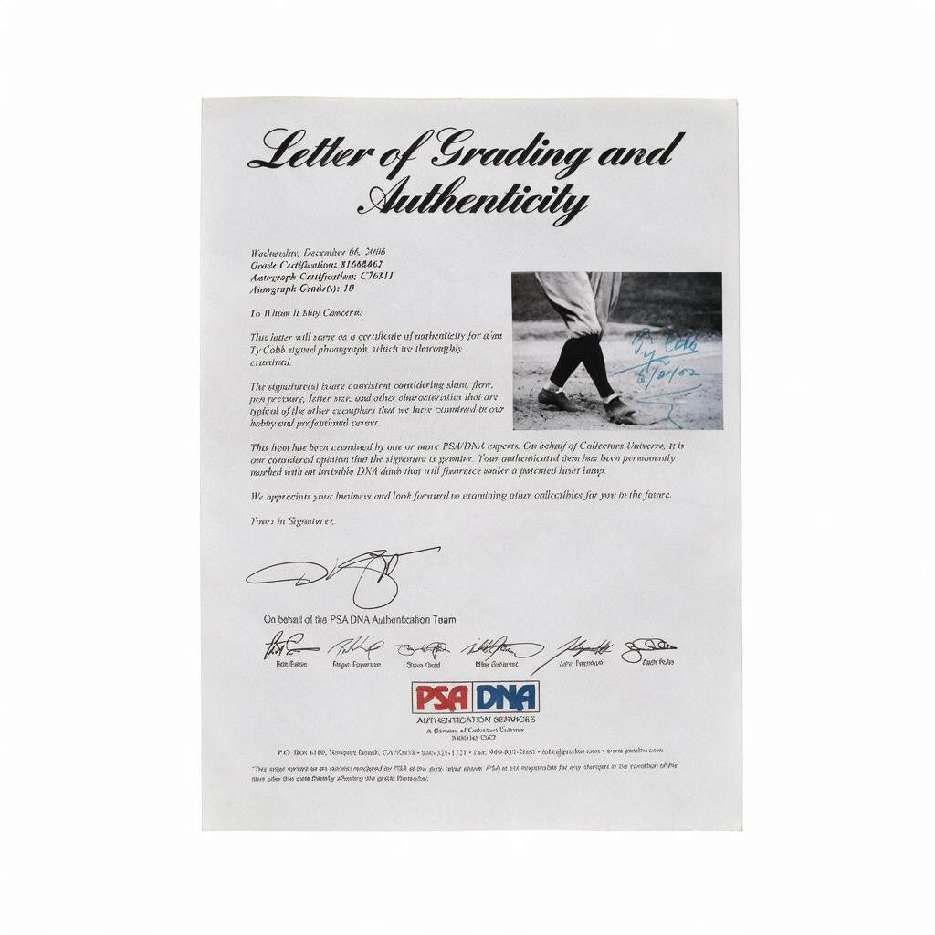 Ty Cobb Detroit Tigers Autographed Inscribed Framed 8x10 Photo PSA LOA Graded 10
