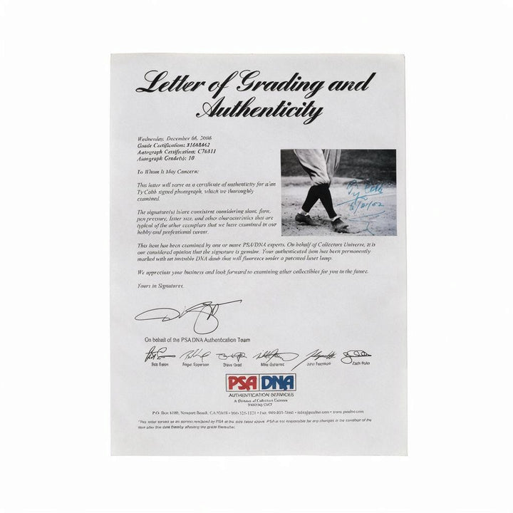 Ty Cobb Detroit Tigers Autographed Inscribed Framed 8x10 Photo PSA LOA Graded 10