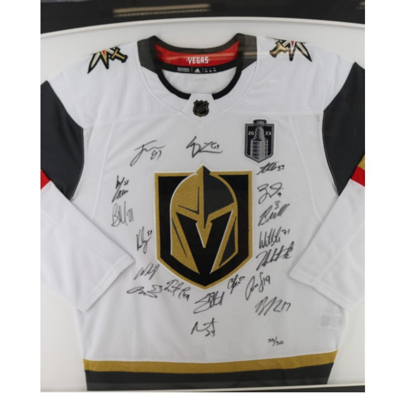Vegas Golden Knights 2023 SC Champs Multi Signed Framed White Adidas Jersey 18 Sigs Fanatics Auth