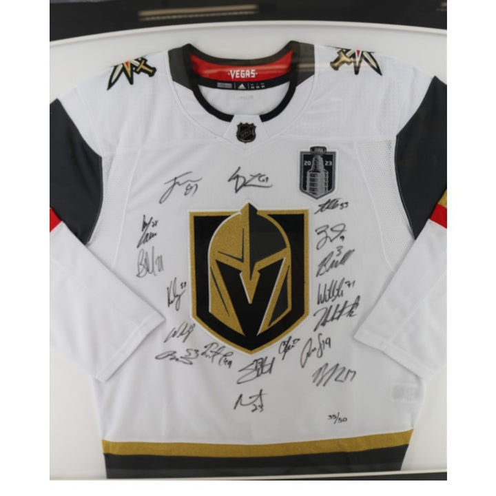 Vegas Golden Knights 2023 SC Champs Multi Signed Framed White Adidas Jersey 18 Sigs Fanatics Auth