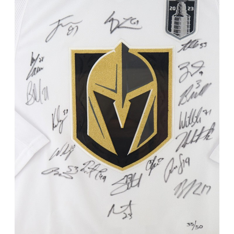 Vegas Golden Knights 2023 SC Champs Multi Signed Framed White Adidas Jersey 18 Sigs Fanatics Auth