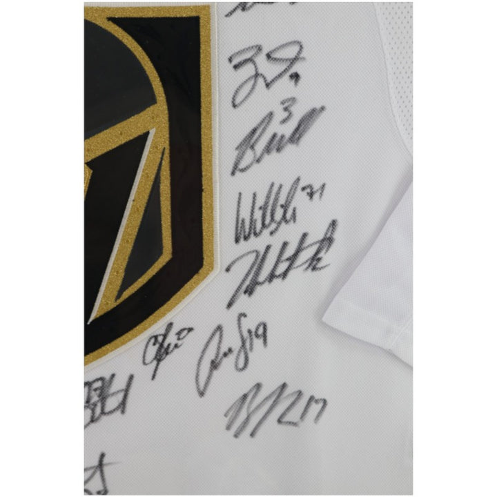 Vegas Golden Knights 2023 SC Champs Multi Signed Framed White Adidas Jersey 18 Sigs Fanatics Auth