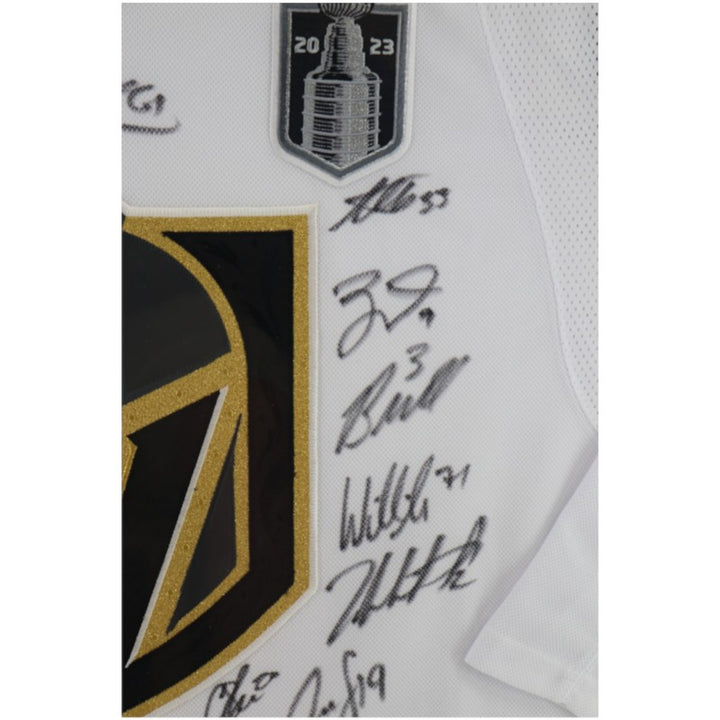 Vegas Golden Knights 2023 SC Champs Multi Signed Framed White Adidas Jersey 18 Sigs Fanatics Auth