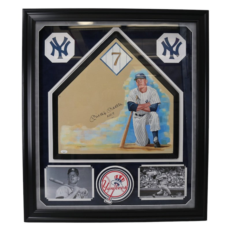 Mickey Mantle New York Yankees Signed Inscribed Painted Home Plate Shadow Box JSA LOA