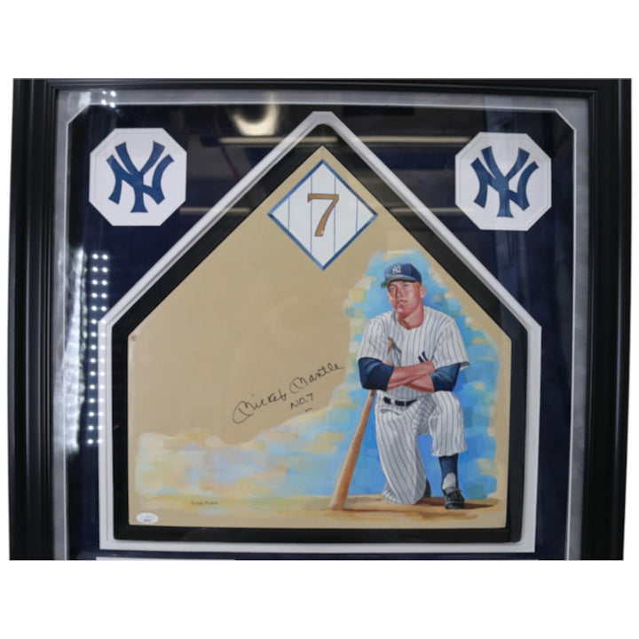 Mickey Mantle New York Yankees Signed Inscribed Painted Home Plate Shadow Box JSA LOA