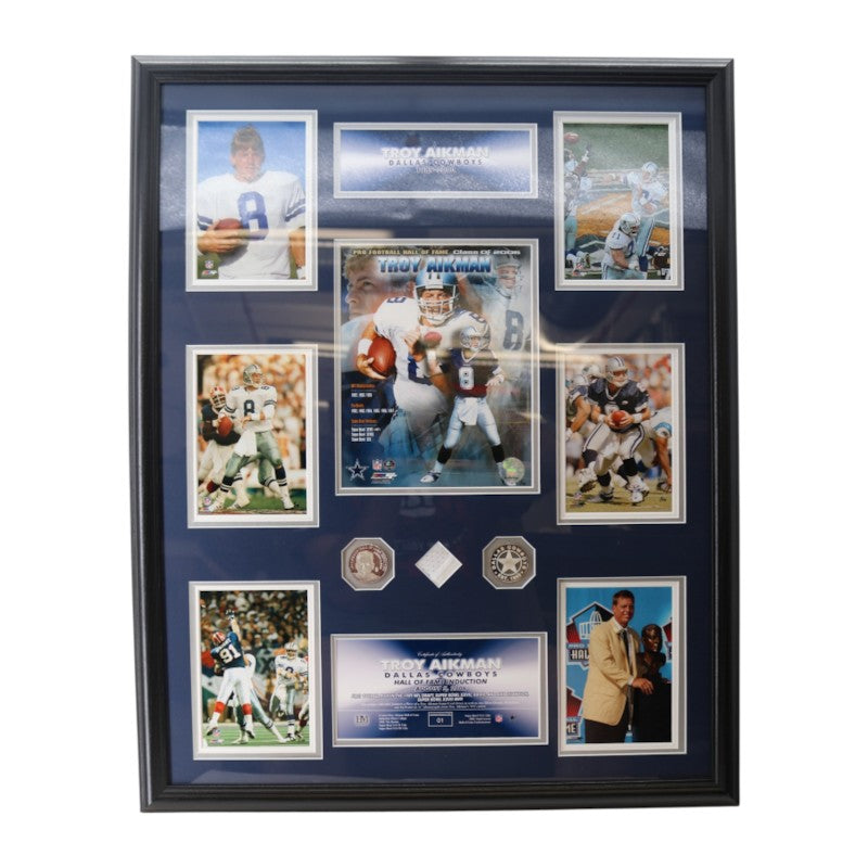 Troy Aikman Cowboys Framed 8x10 Photo Mint Collage with GU Jersey Piece LE 1/188 HM COA
