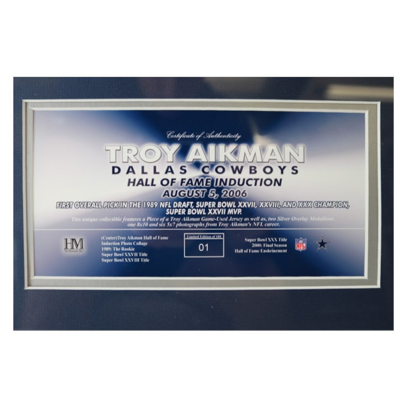 Troy Aikman Cowboys Framed 8x10 Photo Mint Collage with GU Jersey Piece LE 1/188 HM COA
