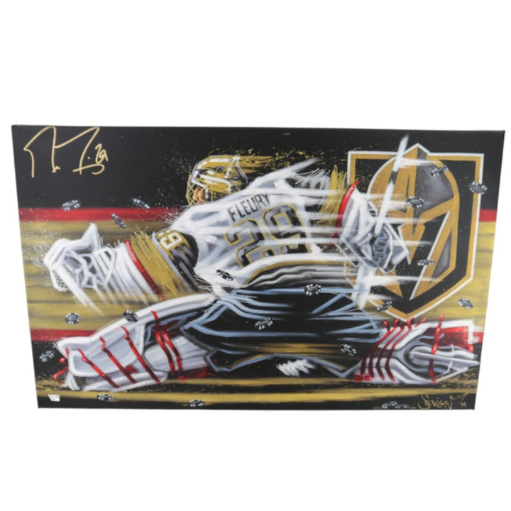 Marc Andre Fleury Vegas Golden Knights Signed 25x40 Painting Fanatics Holo LE