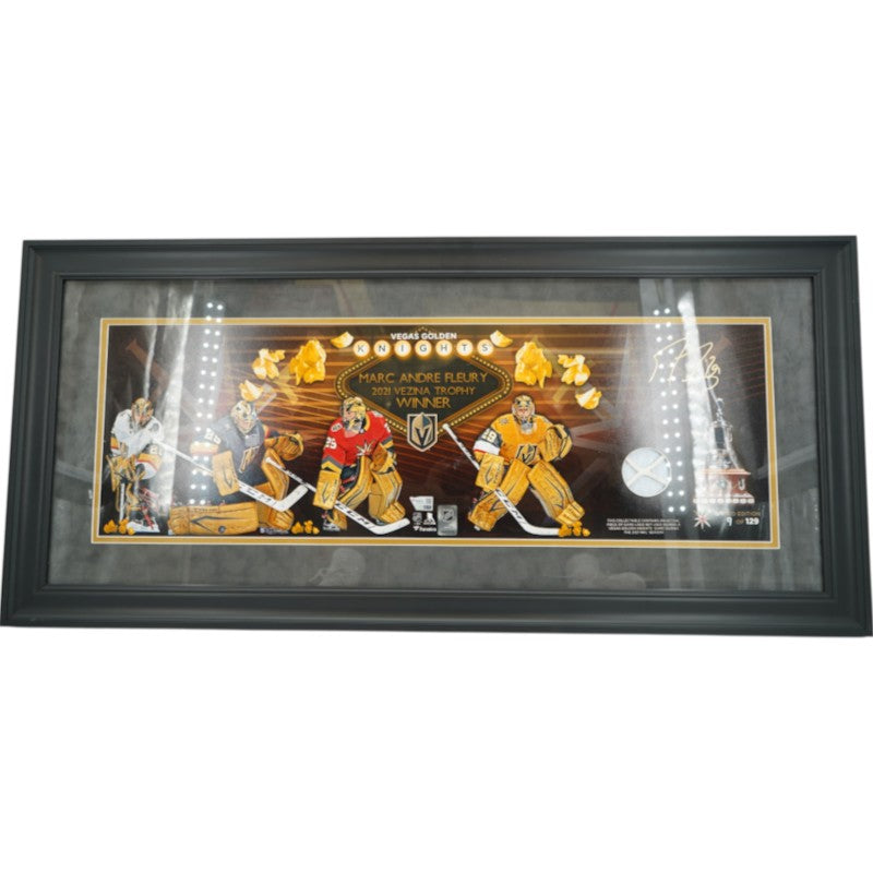 Marc-Andre Fleury VGK Signed Framed 10x30 Vezina Winner Fanatics Holo LE 9/129