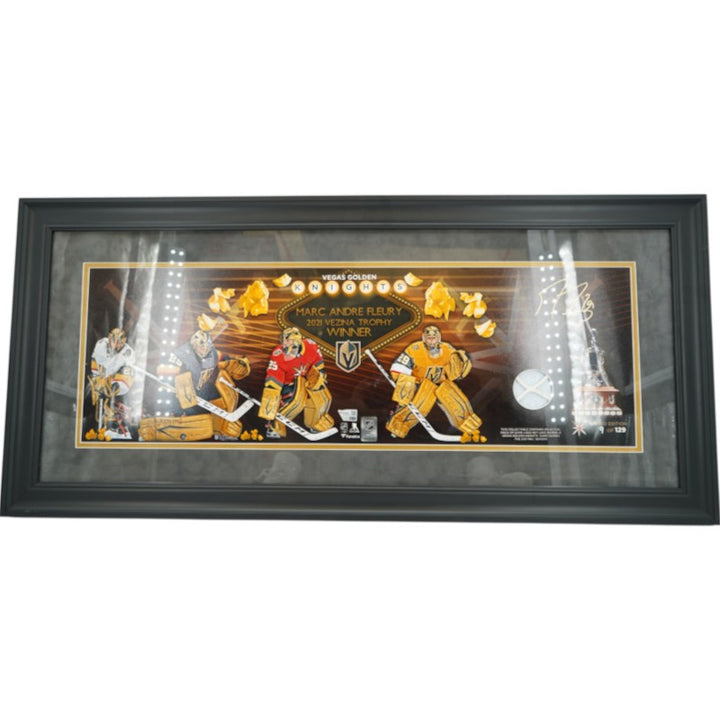 Marc-Andre Fleury VGK Signed Framed 10x30 Vezina Winner Fanatics Holo LE 9/129
