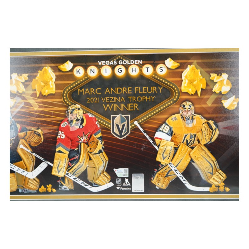Marc-Andre Fleury VGK Signed Framed 10x30 Vezina Winner Fanatics Holo LE 9/129