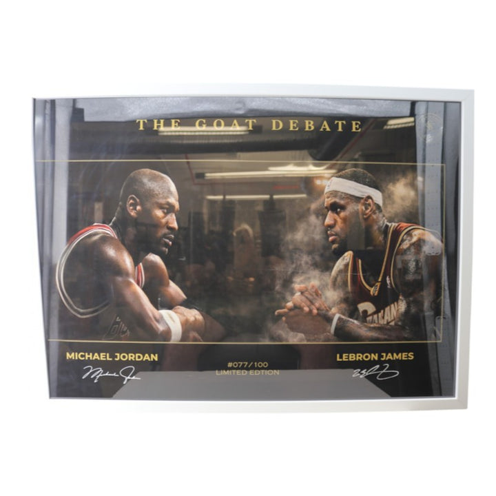 Michael Jordan LeBron James Facsimile Signed Framed 14x30 GOAT Debate Photo LE 77/100