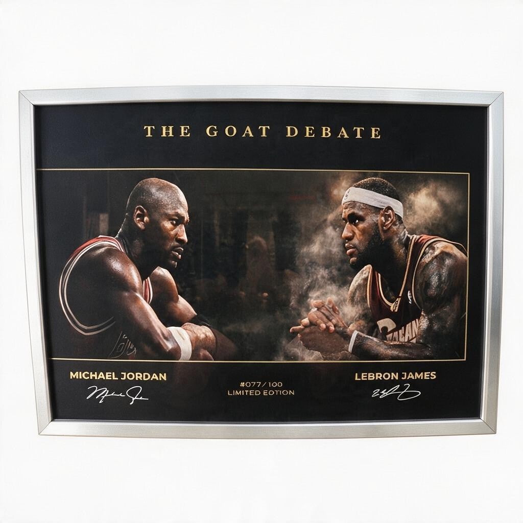 Michael Jordan LeBron James Facsimile Signed Framed 14x30 GOAT Debate Photo LE 77/100