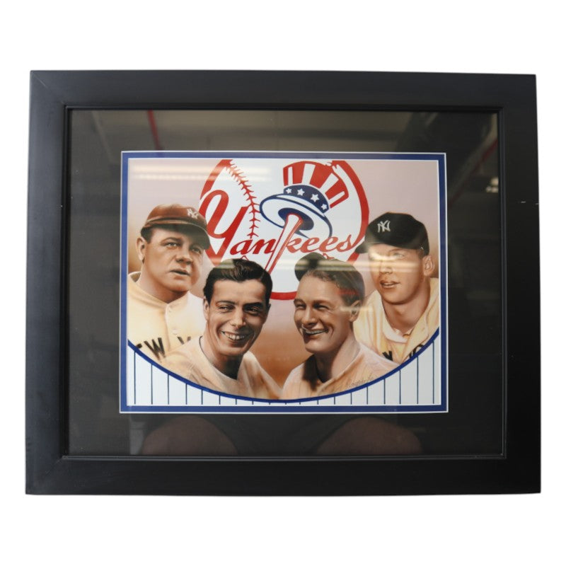 Ruth DiMaggio Gehrig Mantle NY Yankees Framed 12x15 Longordo Painting