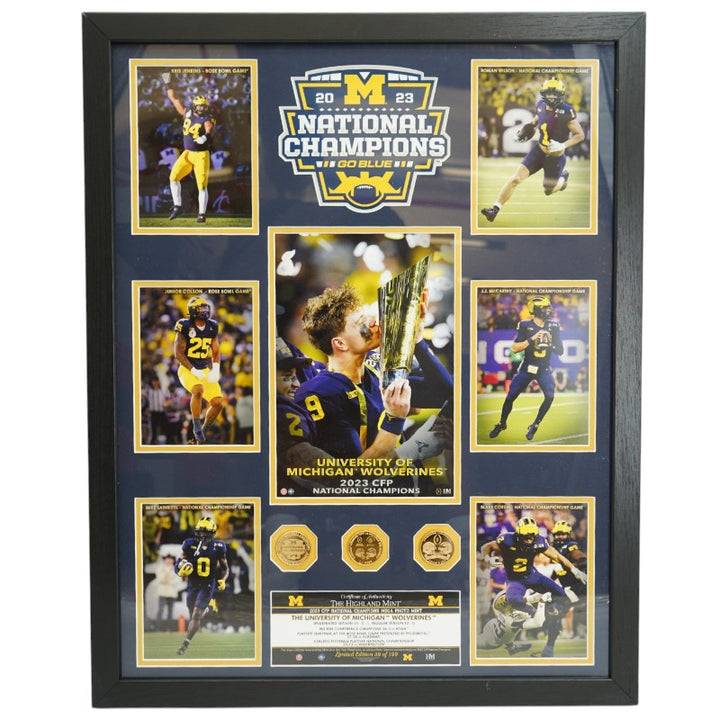 Michigan Wolverines 2023 CFP National Champions Framed 8x12 Photo Mint Collage