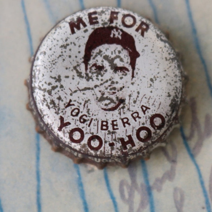 Yogi Berra NY Yankees Signed Inscribed 17x23 Photo with Yoohoo Bottle Cap