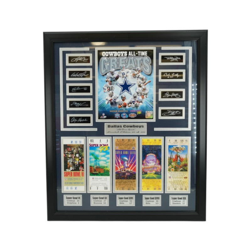 Cowboys All-Time Greats Facsimile Signed Framed 8x10 Photo Ticket Collage LE 65/300