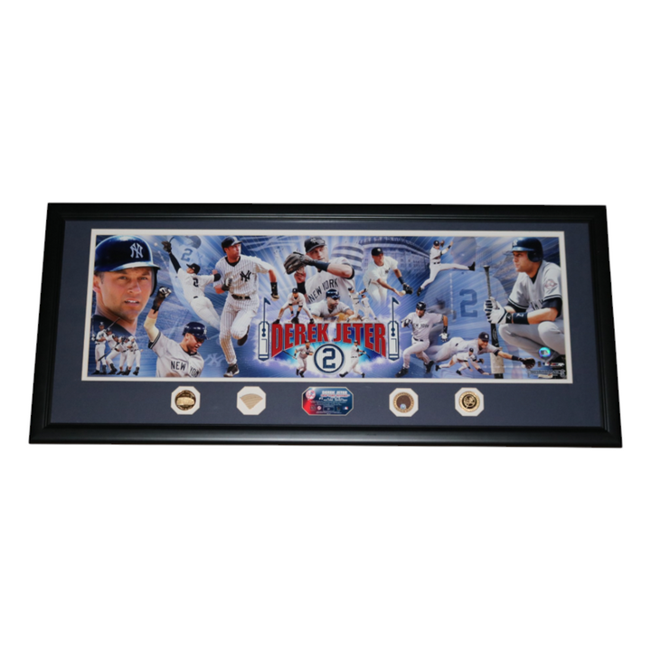 Derek Jeter NY Yankees Framed 12x35 Photo Mint with GU Dirt and Bat Piece MLB Holo/HM COA LE 1/22