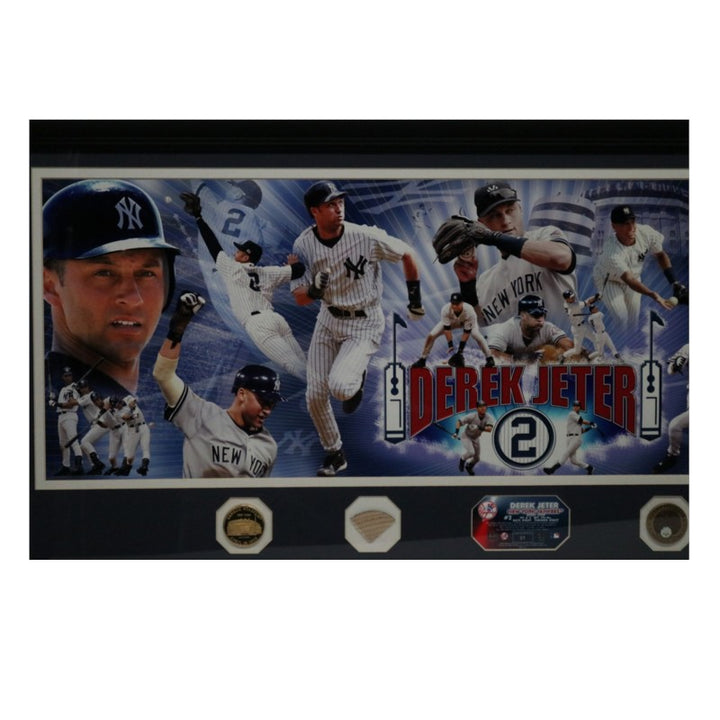 Derek Jeter NY Yankees Framed 12x35 Photo Mint with GU Dirt and Bat Piece MLB Holo/HM COA LE 1/22