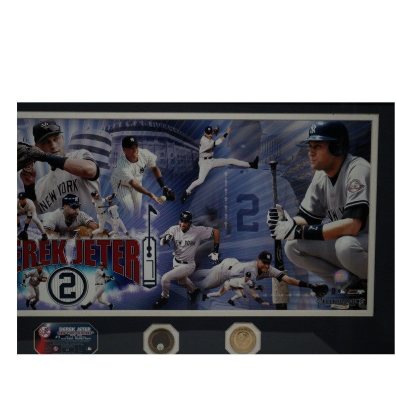 Derek Jeter NY Yankees Framed 12x35 Photo Mint with GU Dirt and Bat Piece MLB Holo/HM COA LE 1/22
