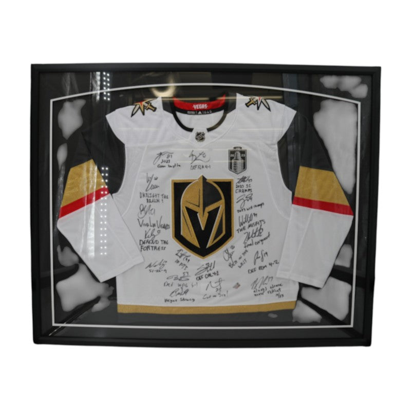 Las Vegas Golden Knights 2023 SC Champs Multi Signed Inscribed Framed White Jersey Fanatics Auth