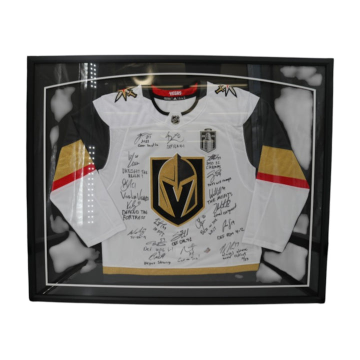Las Vegas Golden Knights 2023 SC Champs Multi Signed Inscribed Framed White Jersey Fanatics Auth
