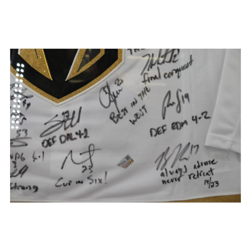Las Vegas Golden Knights 2023 SC Champs Multi Signed Inscribed Framed White Jersey Fanatics Auth