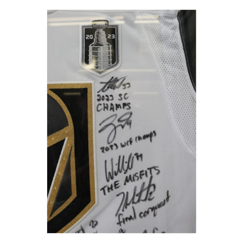 Las Vegas Golden Knights 2023 SC Champs Multi Signed Inscribed Framed White Jersey Fanatics Auth