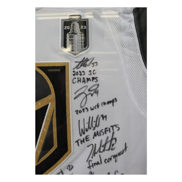 Las Vegas Golden Knights 2023 SC Champs Multi Signed Inscribed Framed White Jersey Fanatics Auth