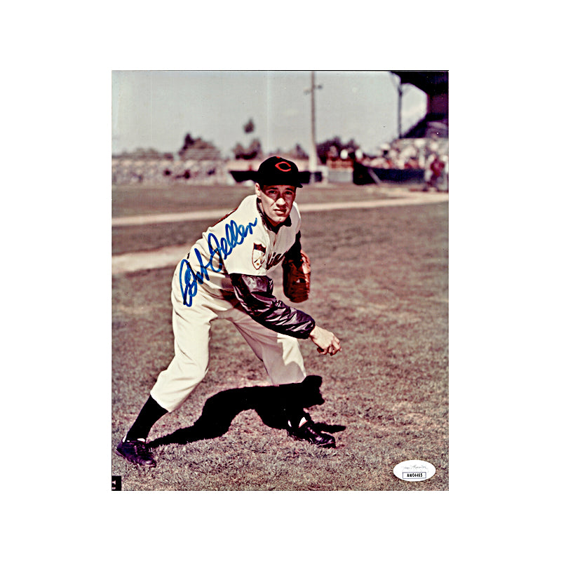 Bob Feller Cincinnati Reds Autographed Signed Throwing 8x10 Photo (JSA COA)