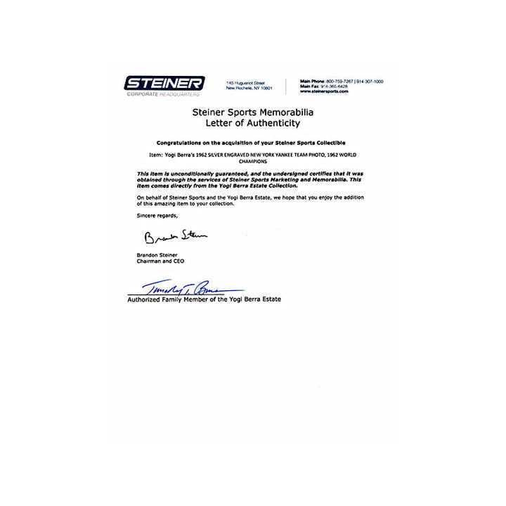 Yogi Berra's 1962 New York Yankees Engraved Silver Platter Presented By Commissioner (Steiner LOA)