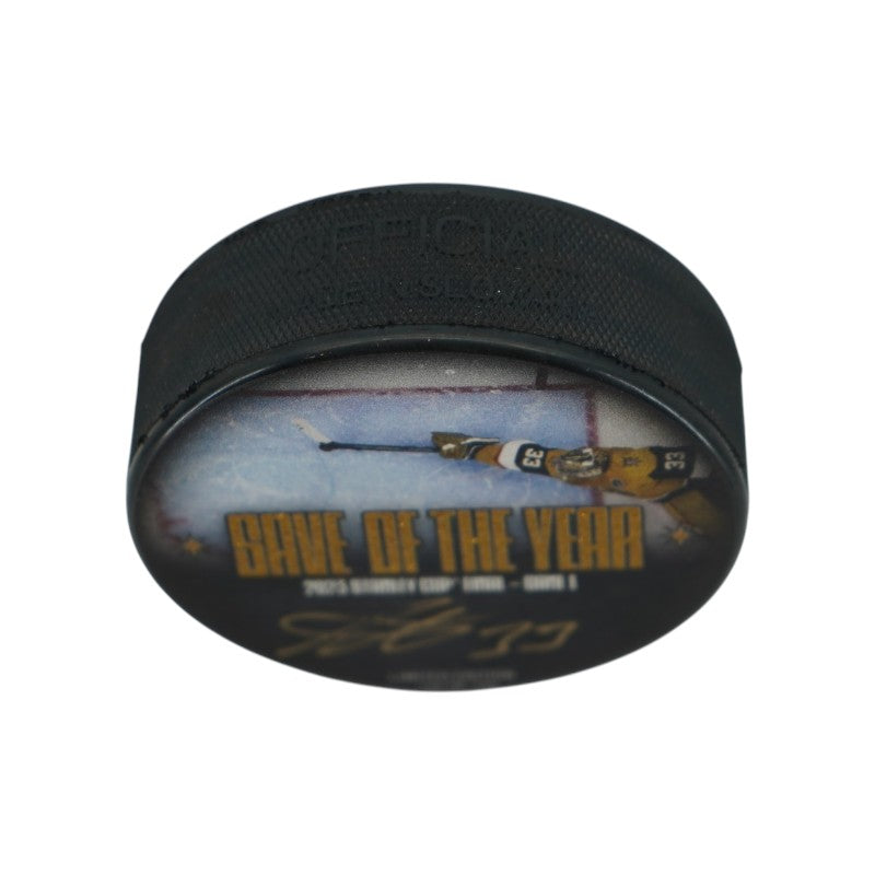 Adin Hill Las Vegas Golden Knights Autographed Save of the Year Puck LE 132/133 Fanatics Auth
