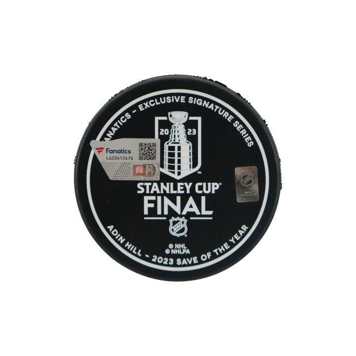 Adin Hill Las Vegas Golden Knights Autographed Save of the Year Puck LE 132/133 Fanatics Auth