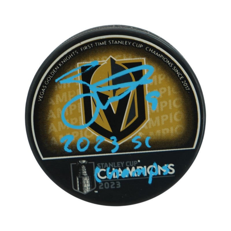 Jack Eichel Las Vegas Golden Knights Autographed Inscribed Stanley Cup Champs Puck Fanatics Auth