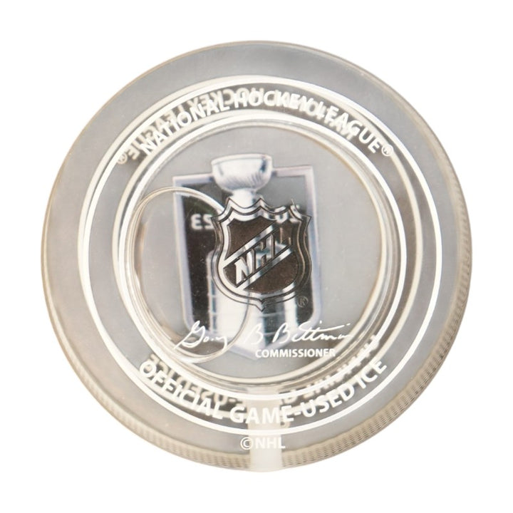 Las Vegas Golden Knights 2023 Stanley Cup Game Used Ice Crystal Hockey Puck Fanatics Auth