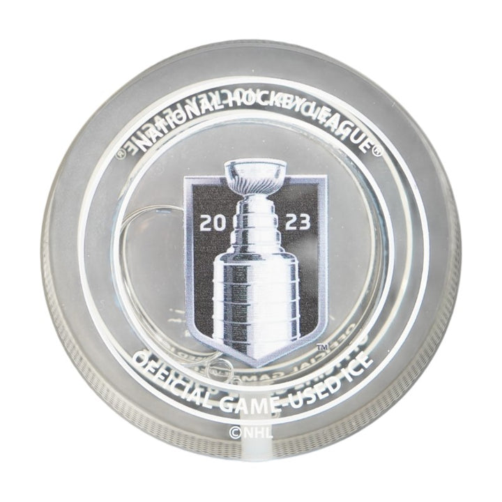 Las Vegas Golden Knights 2023 Stanley Cup Game Used Ice Crystal Hockey Puck Fanatics Auth