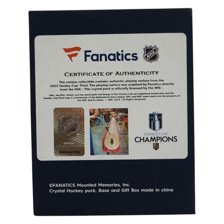 Las Vegas Golden Knights 2023 Stanley Cup Game Used Ice Crystal Hockey Puck Fanatics Auth
