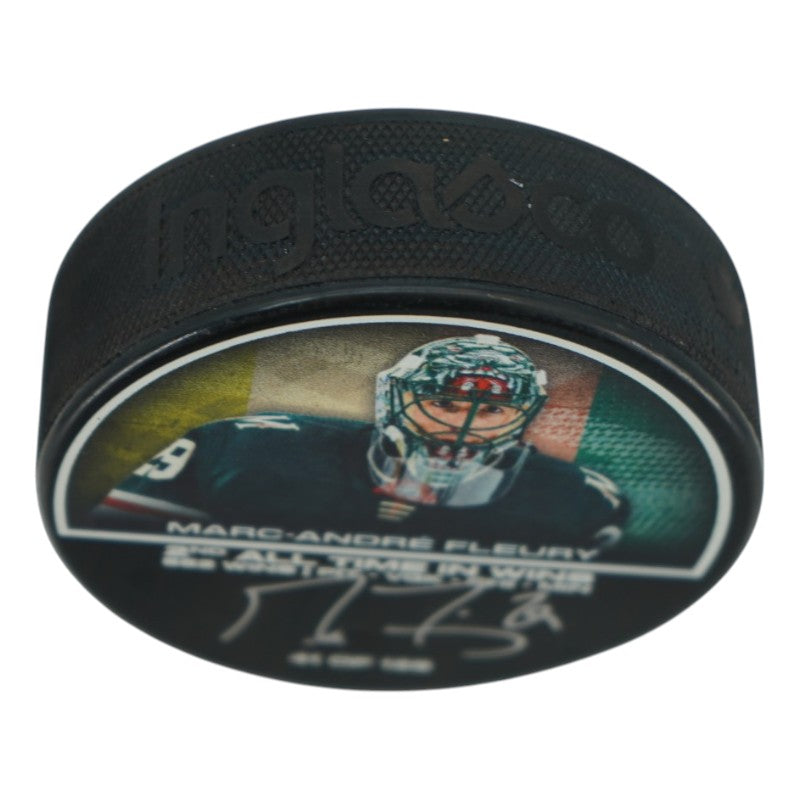 Marc Andre Fleury Minnesota Wild Autographed 2nd All Time Wins Puck LE 41/129 Fanatics Auth