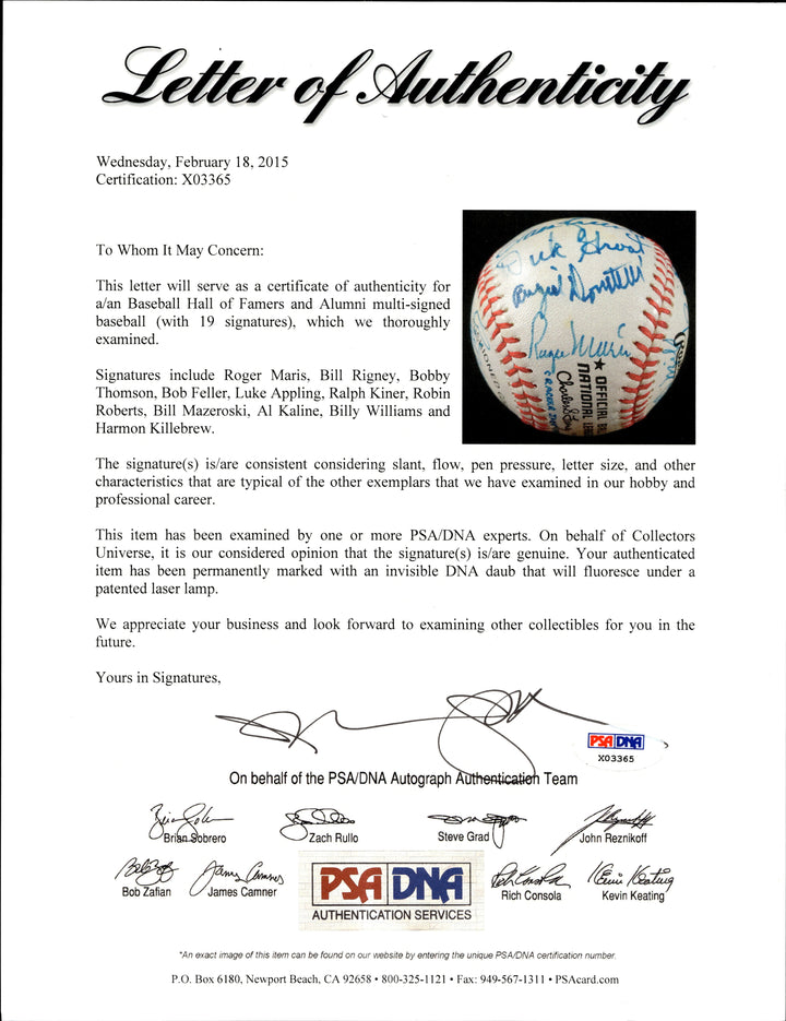 Roger Maris, Thomson, Feller Multi Signed Hall of Famers and Stars ONL Charles Feeney Ball (PSA LOA)