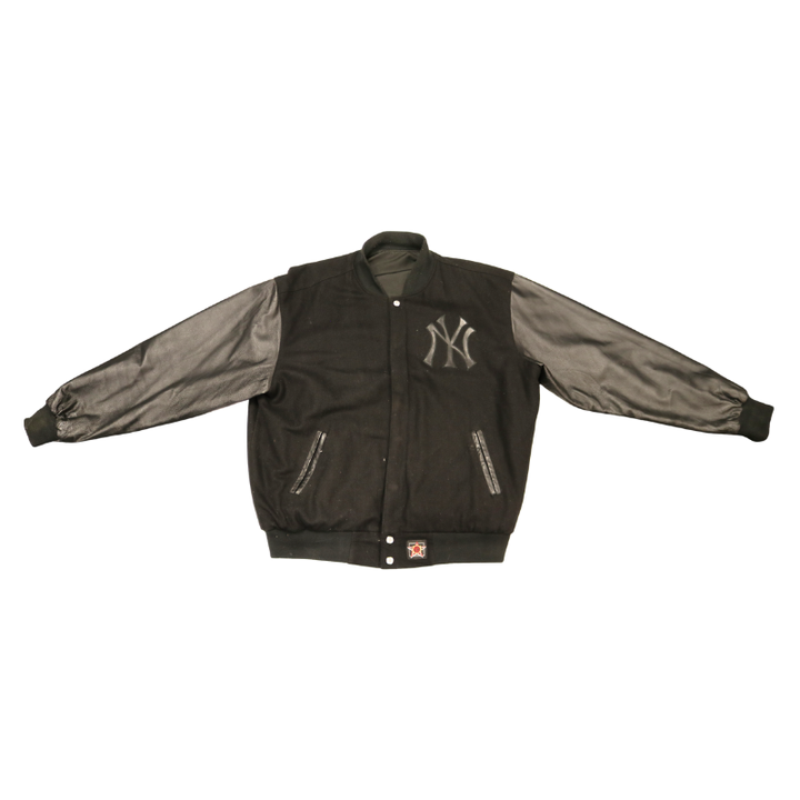 New York Yankees Black Reversible Wool Varsity Jacket Size XL JH Designs